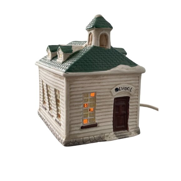 Vintage Winter Valley Ceramic Schoolhouse Lighted Display Holiday Decoration - Picture 1 of 9